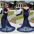 Navy Blue Long Fish Cut Party Korea Women Evening Dress